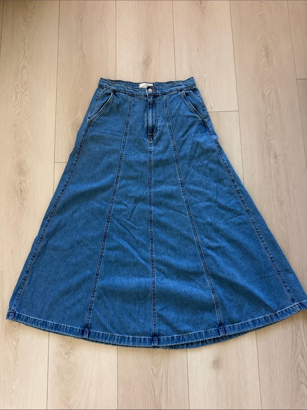 Universal Thread Denim Panel Maxi Skirt in Blue